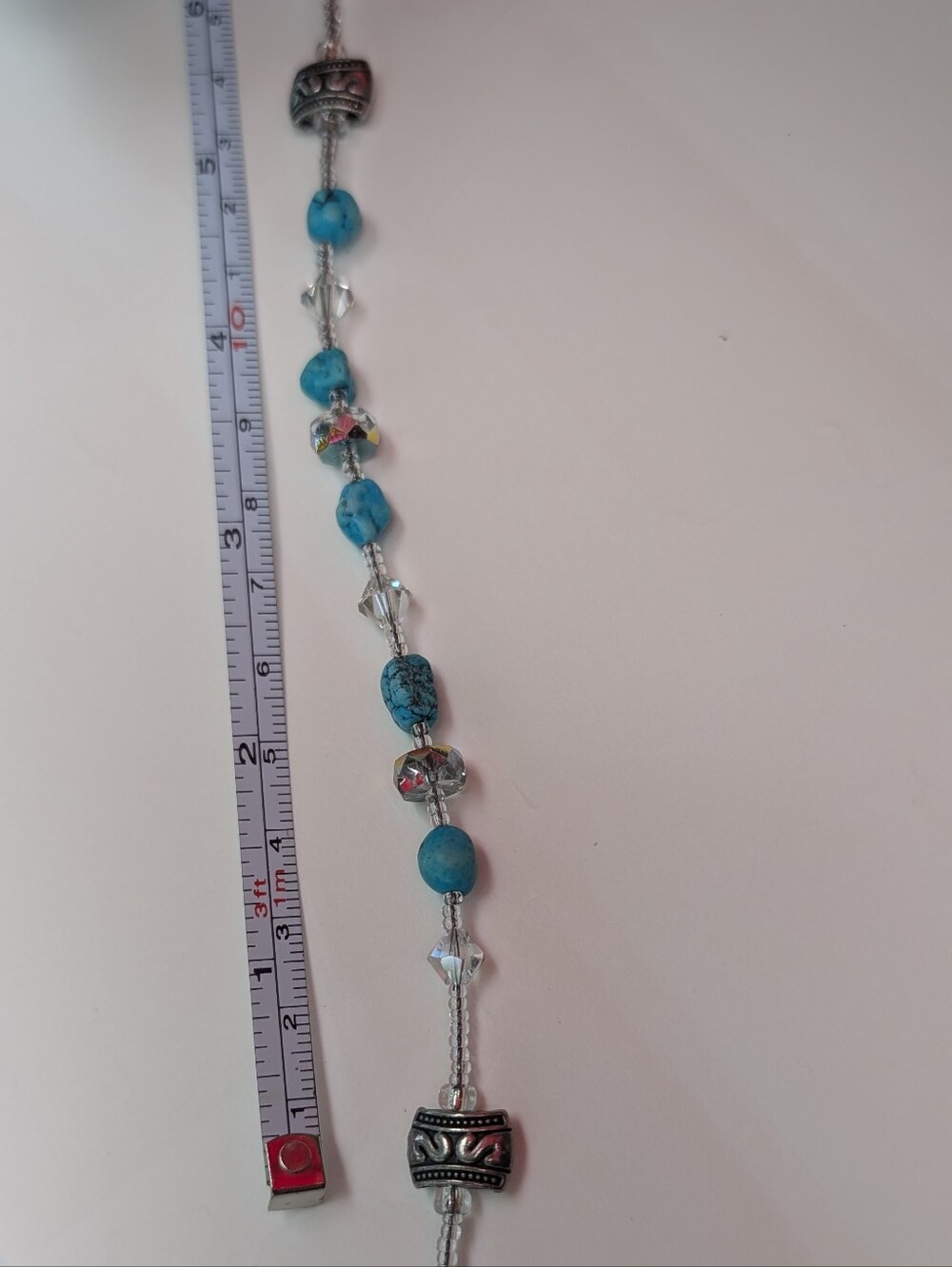 Vintage Rosary Necklace Turquoise & Crystal Handmade 925 - Picture 11 of 13